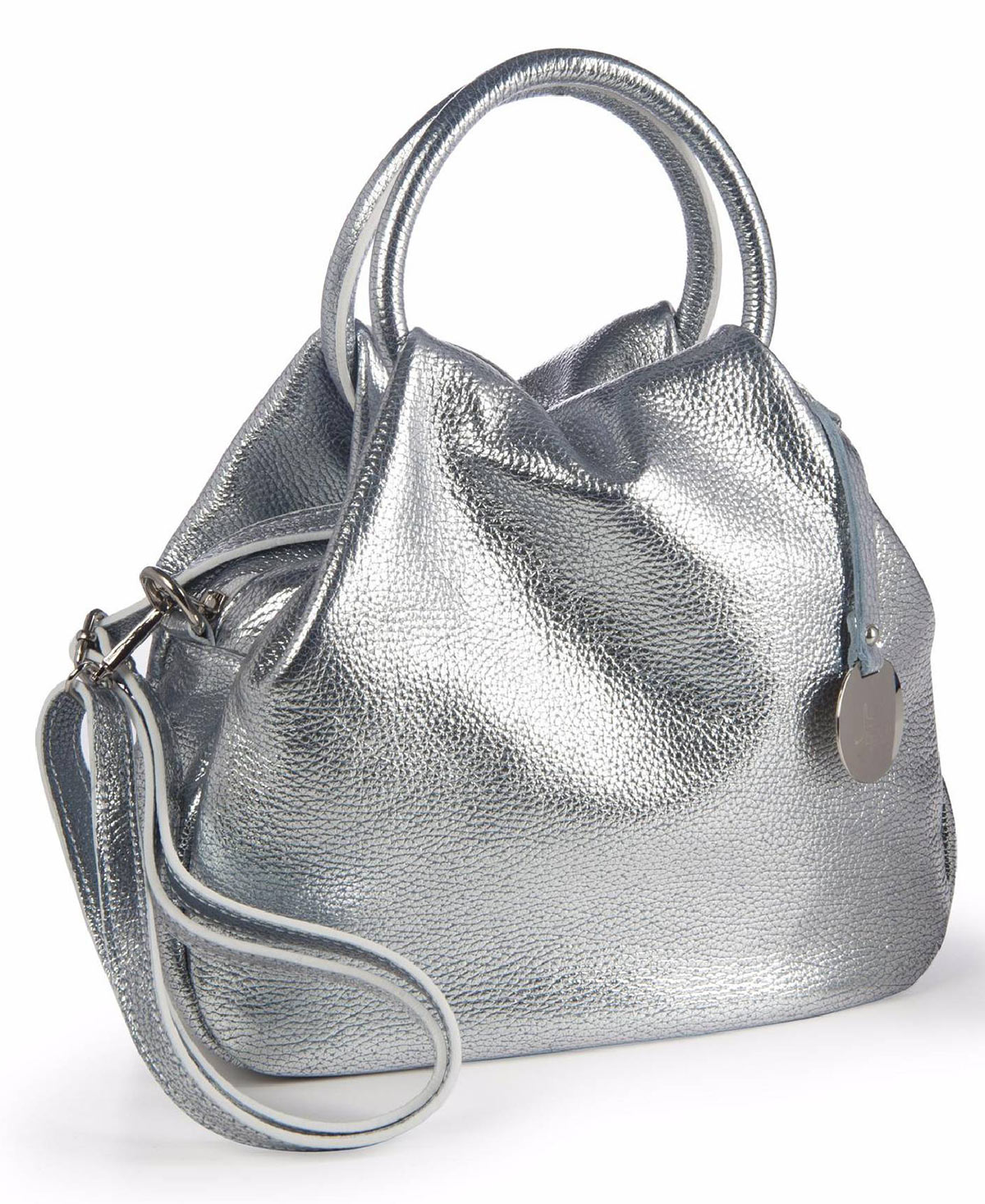 Silver Italian leather handbag